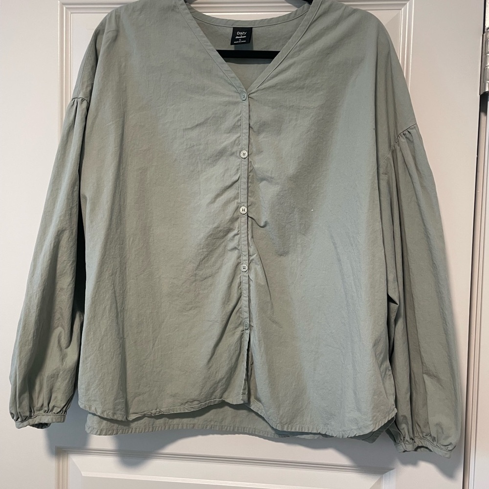 100% Cotton Light Sage Button-up Blouse